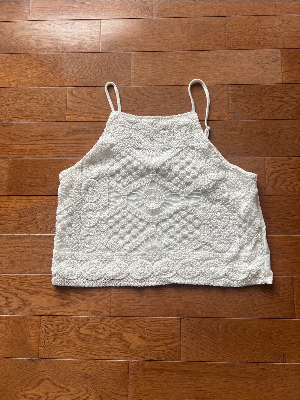 ❤️White Crochet Halter Crop Top - Women's Spaghetti Strap Tank-Adjustable-M❤️